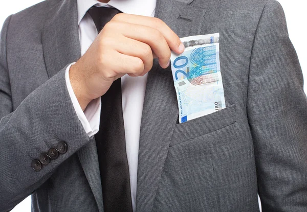 Businessman holding euro banknote — Stock Photo, Image
