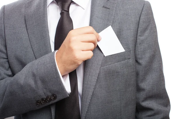 Business man picking business card — Stock Photo, Image