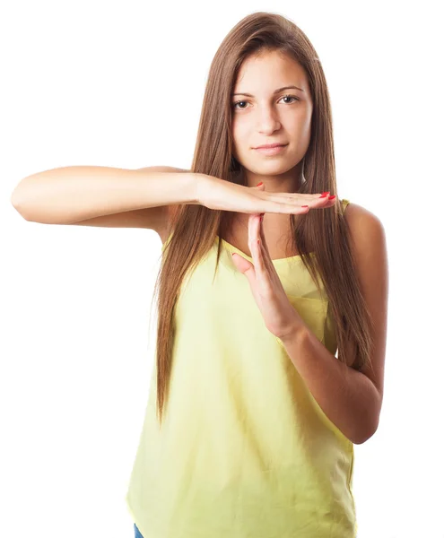 Woman doing break symbol — Stock Photo, Image