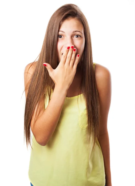 Mulher cobrindo boca — Fotografia de Stock
