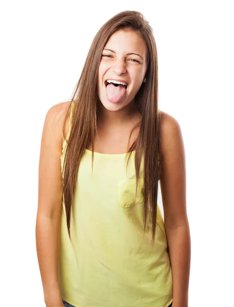 Mujer mostrando lengua — Foto de Stock