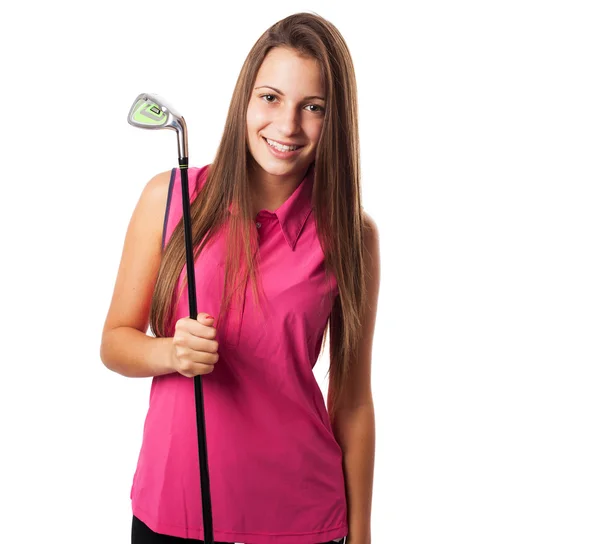 Femme tenant club de golf — Photo