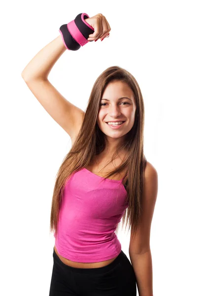 Woman doing exercise with weights — Stock Photo, Image