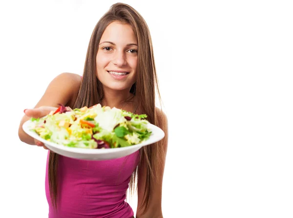 Donna che tiene l'insalata — Foto Stock