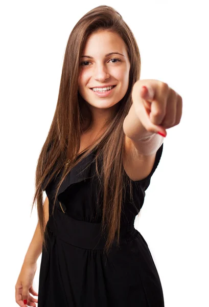 Woman pointing with finger — Stock Photo, Image