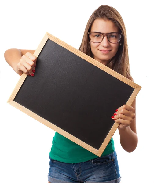 Estudiante sosteniendo pizarra — Foto de Stock