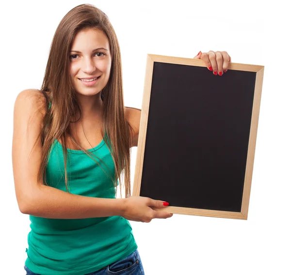 Student holding chalkboard — Stock Photo, Image