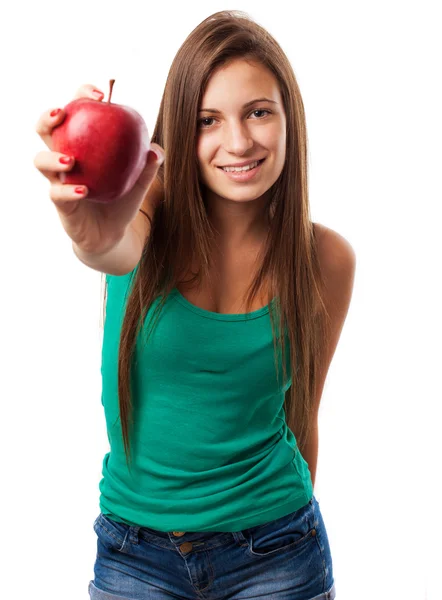 Woman with red apple — Stock Photo, Image