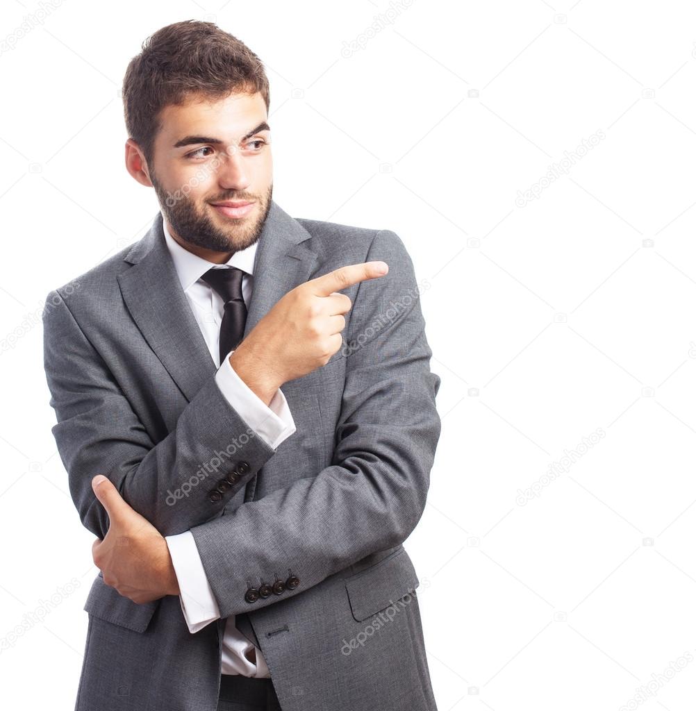 Business man showing presenting gesture