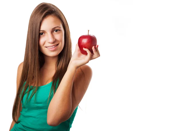 Woman with red apple — Stock Photo, Image