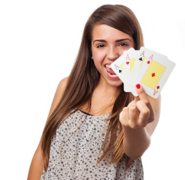 kadın gösteren poker kartları