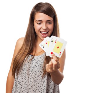 kadın gösteren poker kartları