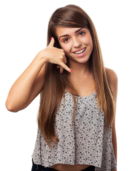 Mujer haciendo gesto de llamada —  Fotos de Stock