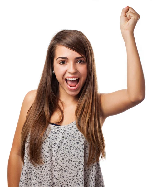 Woman doing victory gesture — Stock Photo, Image