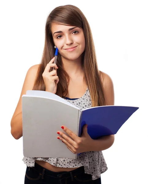 Frau mit Notizbuch — Stockfoto