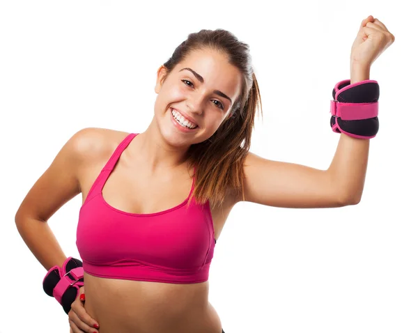 Mujer con pesas — Foto de Stock