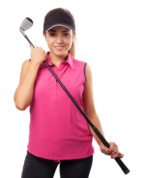 Femme tenant club de golf — Photo