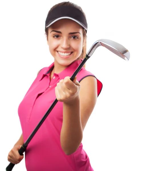 Woman holding golf club — Stock Photo, Image