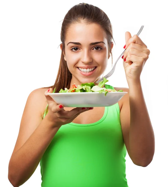 Vrouw bedrijf verse salade — Stockfoto