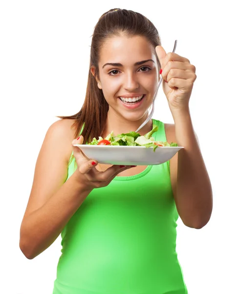 Vrouw bedrijf verse salade — Stockfoto