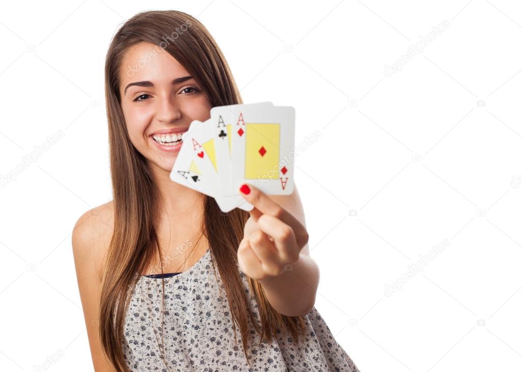 Woman showing poker cards