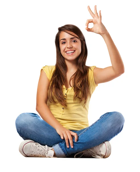 Woman doing success symbol — Stock Photo, Image