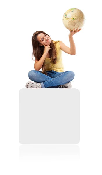 Woman holding earth globe — Stock Photo, Image