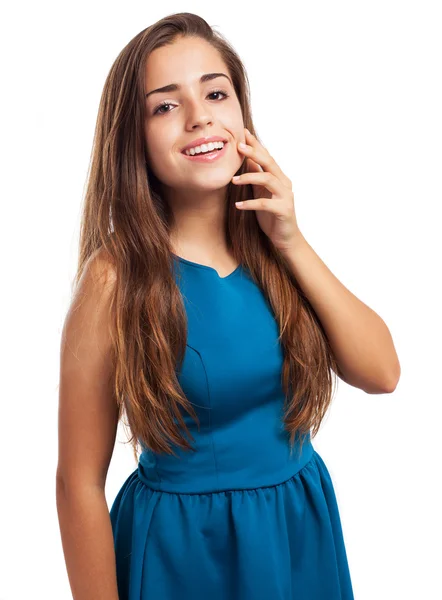Meisje draagt blauwe jurk — Stockfoto