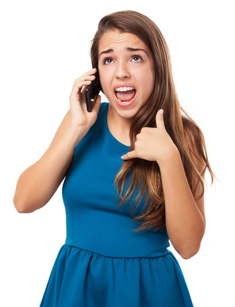 Mujer joven hablando con móvil — Foto de Stock