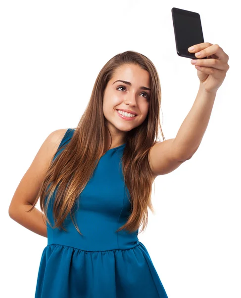 Donna scattare foto selfie — Foto Stock