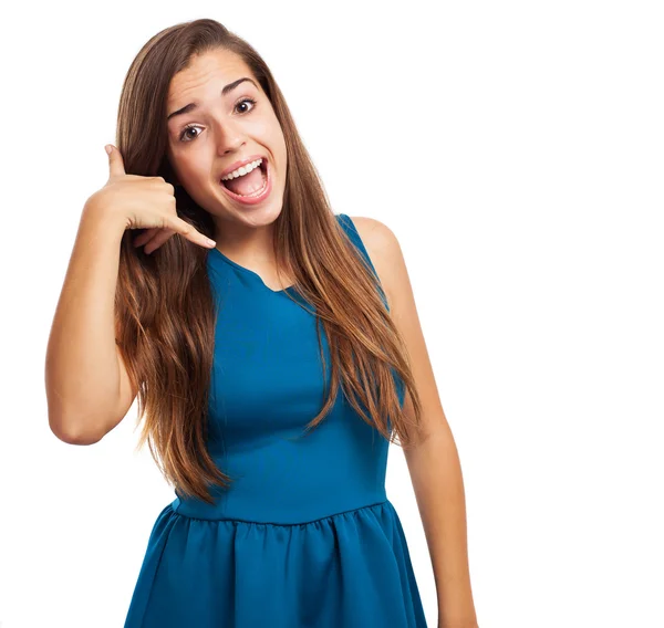 Woman doing call gesture — Stock Photo, Image