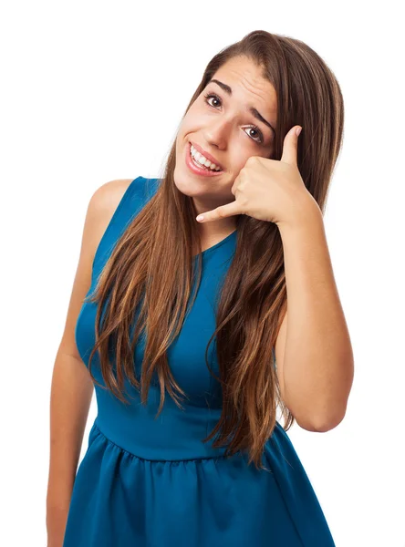 Woman doing call gesture — Stock Photo, Image