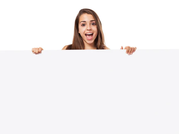 Woman holding banner — Stock Photo, Image