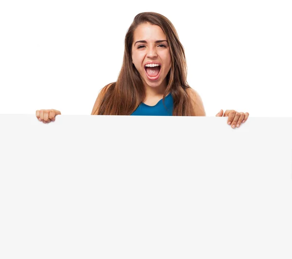 Woman holding banner — Stock Photo, Image