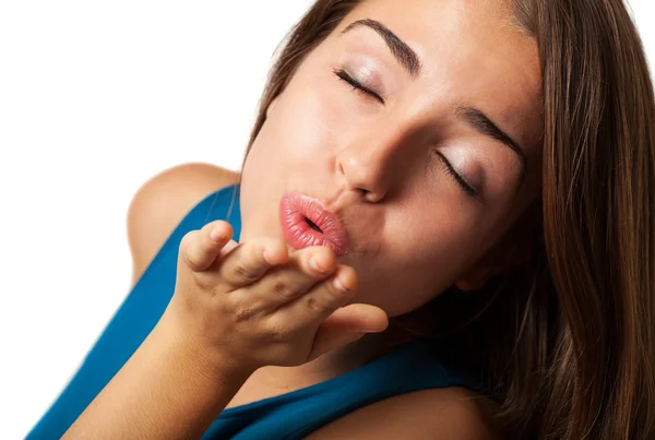 Vrouw doen kus gebaar — Stockfoto