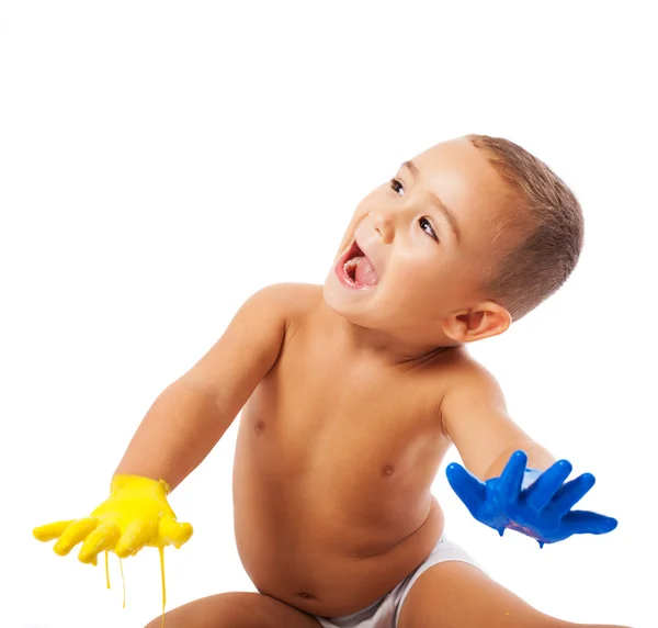 Adorable kid ręce malowane — Zdjęcie stockowe