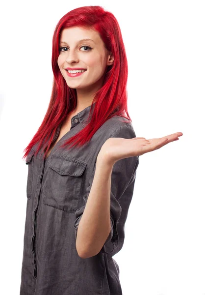 Young woman doing holding gesture — Stock Photo, Image