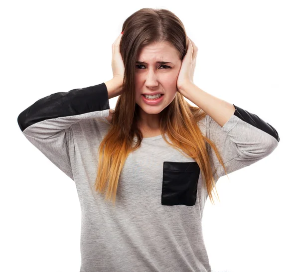 Woman covering ears — Stock Photo, Image