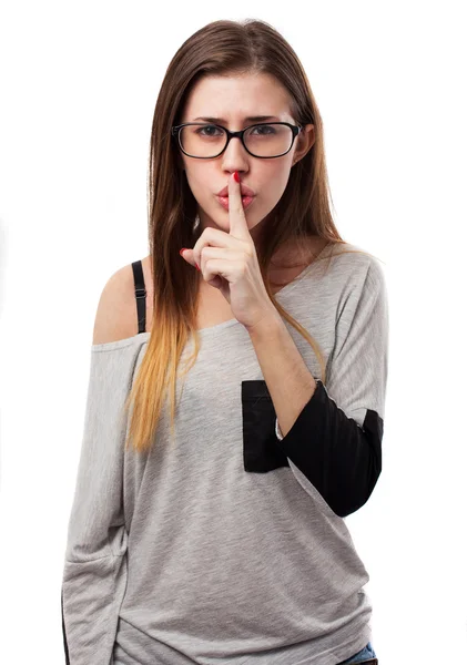 Woman doing silence symbol — Stock Photo, Image