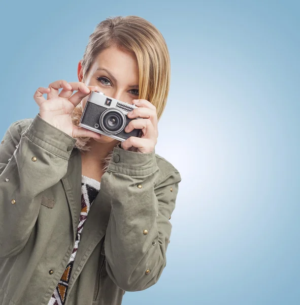 Woman with camera — Stock Photo, Image