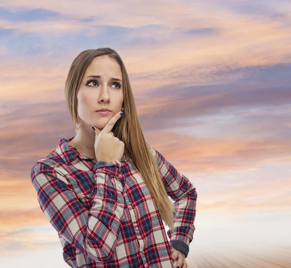 Woman with worried gesture — Stock Photo, Image
