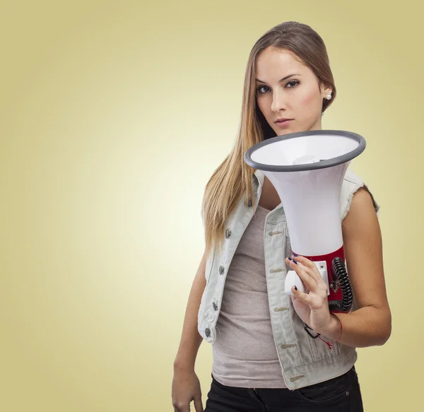 Frau mit Megafon — Stockfoto