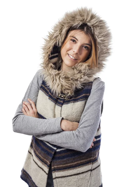 Woman wearing hood coat — Stock Photo, Image