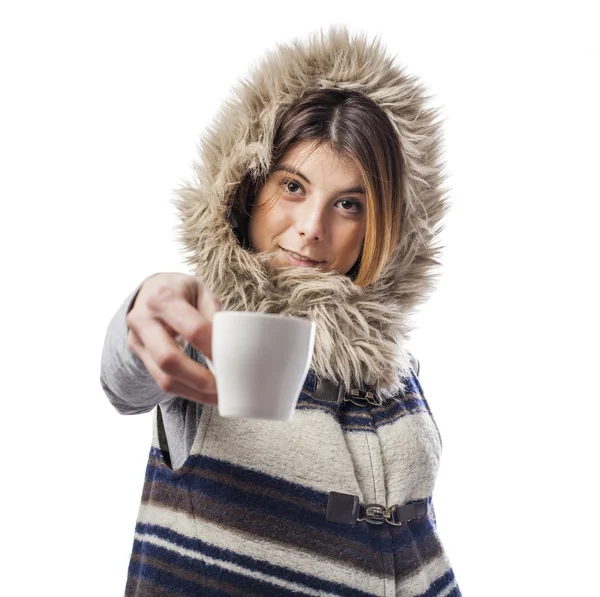 Woman taking cup of coffee — Stock Photo, Image