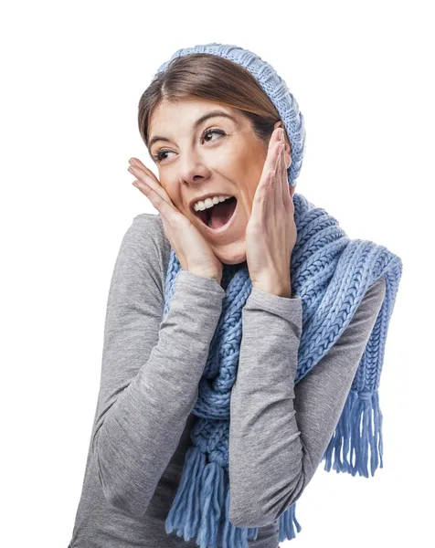 Woman wearing wool cap and scarf — Stock Photo, Image