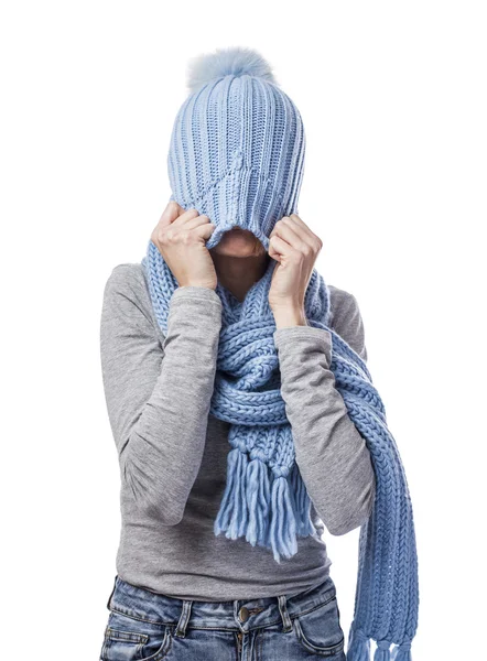 Woman covering head head — Stock Photo, Image