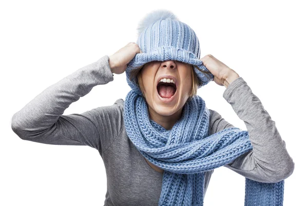 Woman covering head — Stock Photo, Image