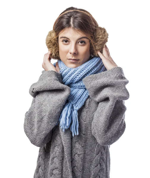 Mujer en orejeras — Foto de Stock