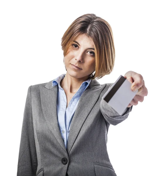 Woman using credit card — Stock Photo, Image