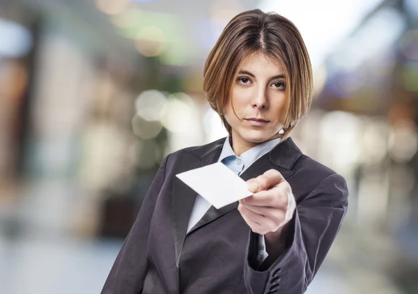 Business woman with card — Stock Photo, Image